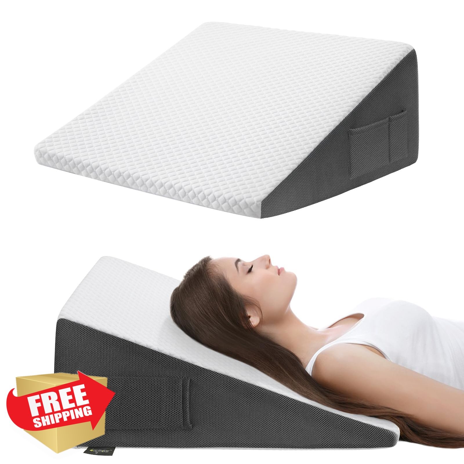 Cozymaker 12" Bed Wedge Pillow Cooling Memory Foam Back Leg GERD Relief