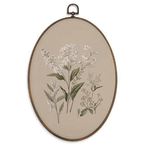  Vintage Boho Flower Wall Art Decor, Farmhouse Botanical Oval Wall Hanging 