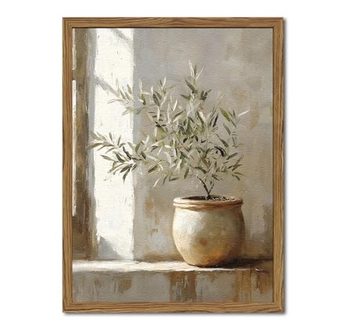 Framed Vintage Wall Art, 3D Textured Sandstone Botanical 24"L x 16"W Olive Tree