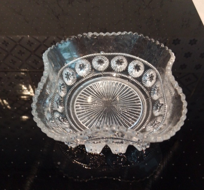 Vintage Square Crystal Cut Glass Trinket Dish 4" Wide Very Good Condition Rare