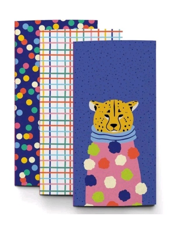 Pipsticks 3 Pack Stripes And Spots Colorful Notebook Cheetah In A Sweater Design