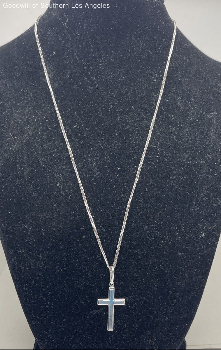14k White Gold Cross Pendant Necklace - 4g