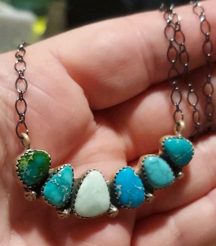 New Sterling Silver Multistone Turquoise Necklace