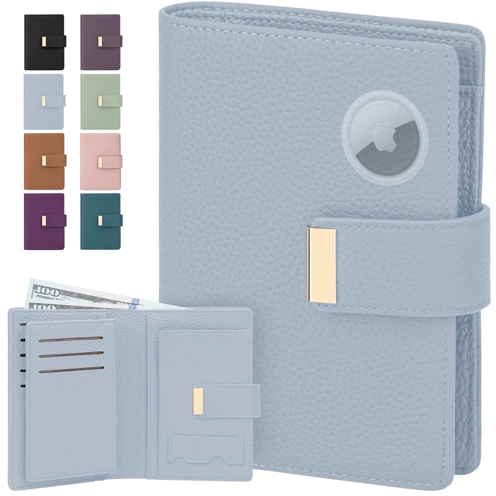 RFID Blocking Passport Holder with Airtag - Leather Travel Passport Wallet fo...