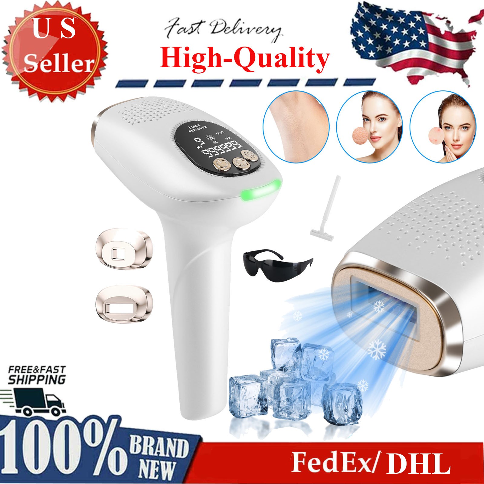 Laser Hair Removal- Permanent Painless Ice Cooling IPL Device Remover Machine