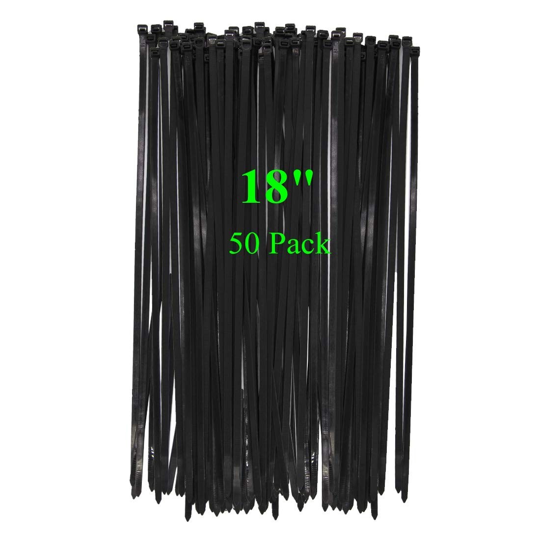 XL Long Large 18 Inch Black Cable Zip Ties Industrial Outdoor 50 Pack-120 Pou...
