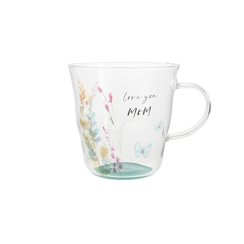  - Love You Mom - 14 oz Glass Coffee Mug Tea Cup Mommy Mama Mother 