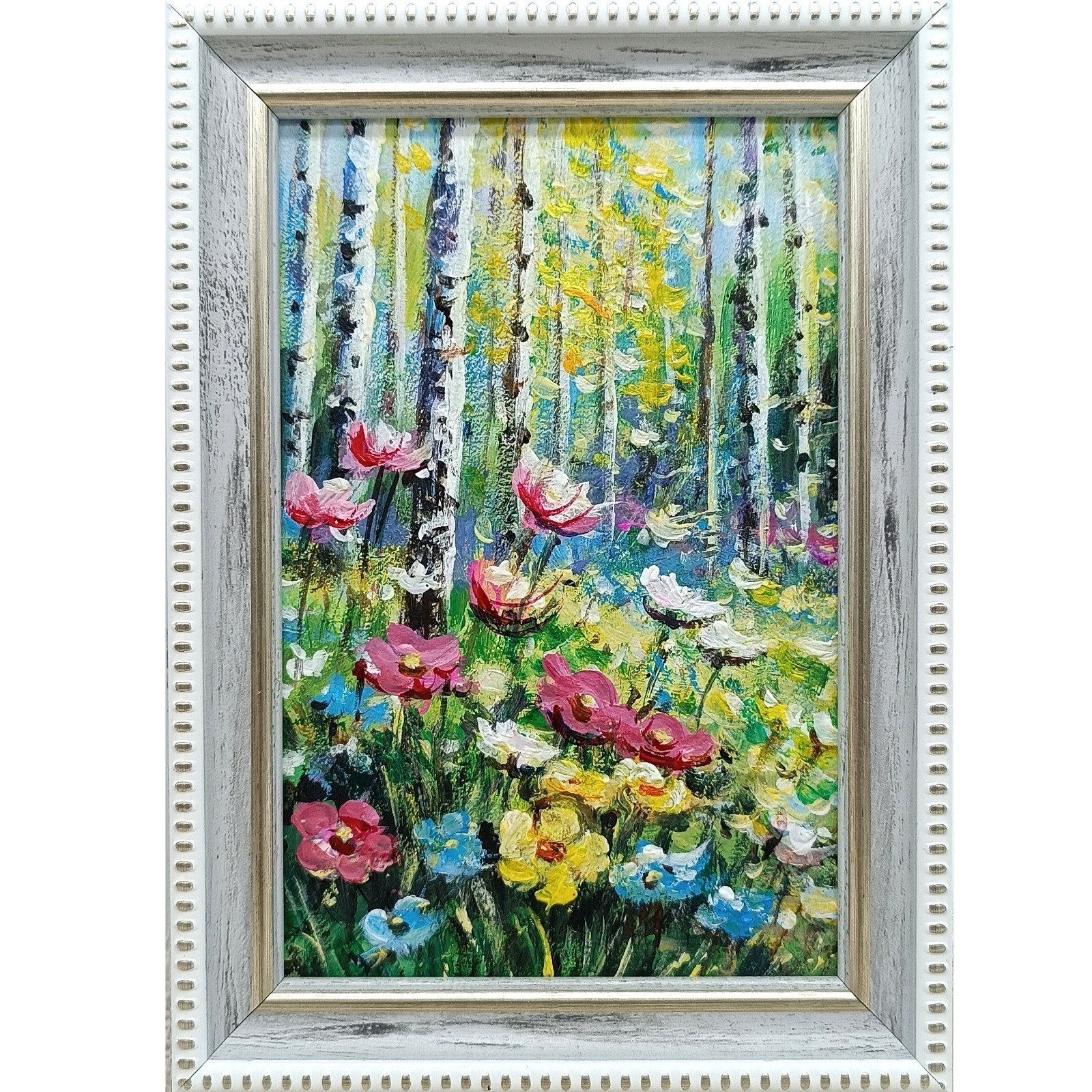 Original Oil Painting Summer Landscape Wildflowers Meadow Signed mini Art 4x6