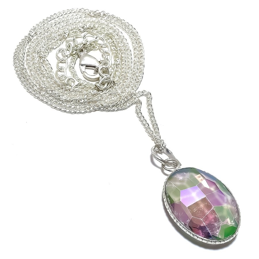 Mystic Topaz Gemstone 925 Sterling Silver Necklace 18" G094