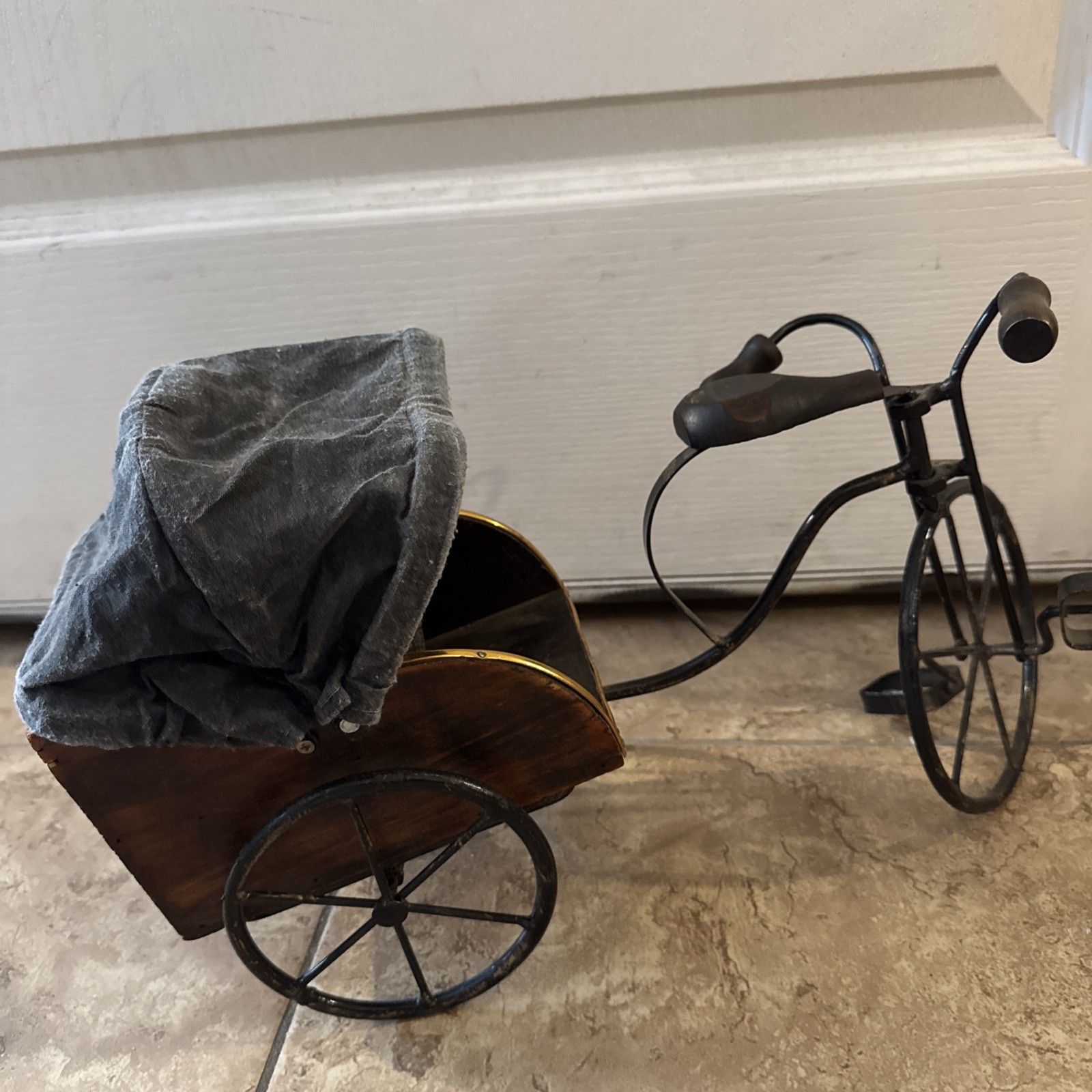 Vintage 9" Tall DOLL PEDICAB Bicycle Wood & Iron Bicycle