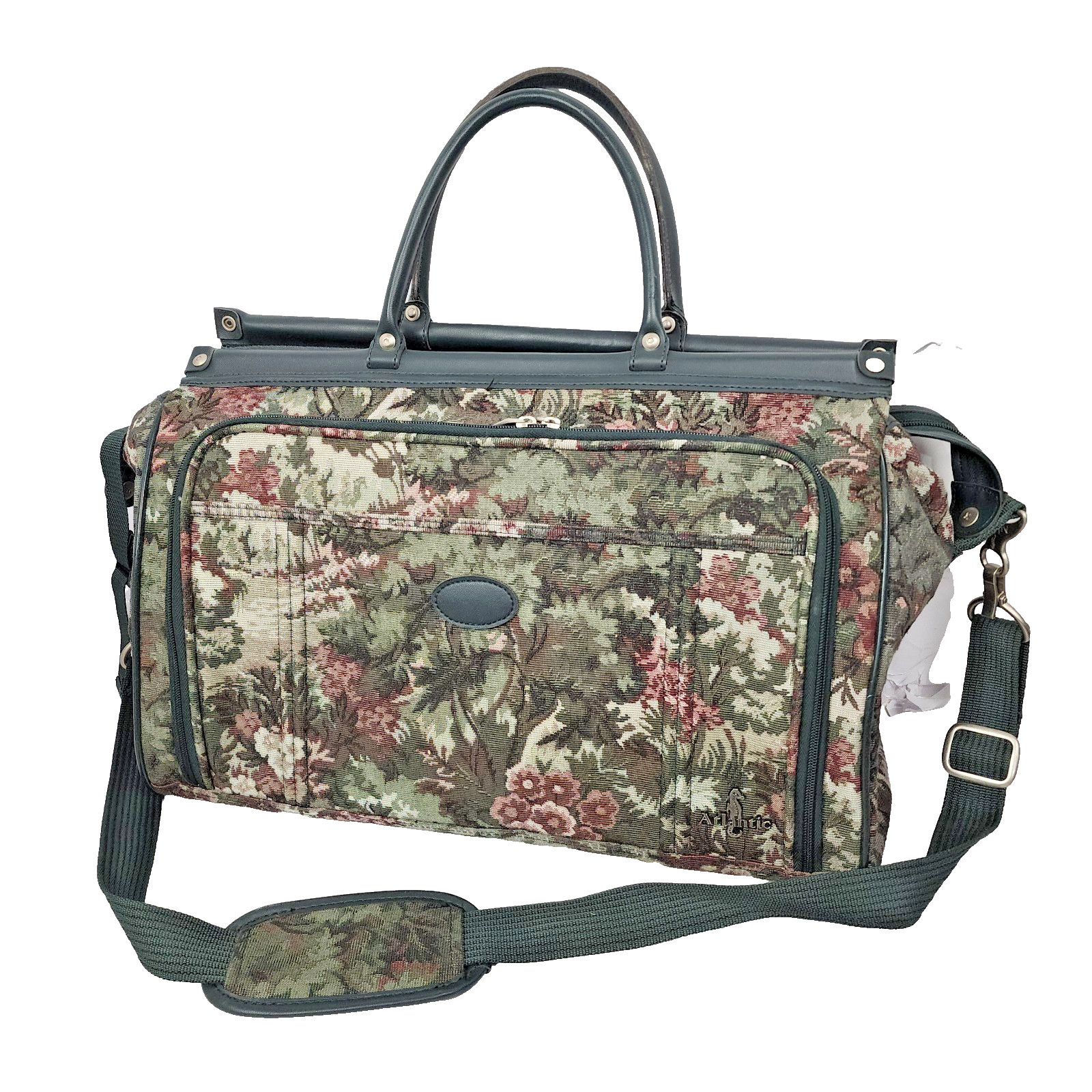 Vintage Atlantic Tapestry Floral Carry On Weekend Overnight Hand Bag Luggage 20"
