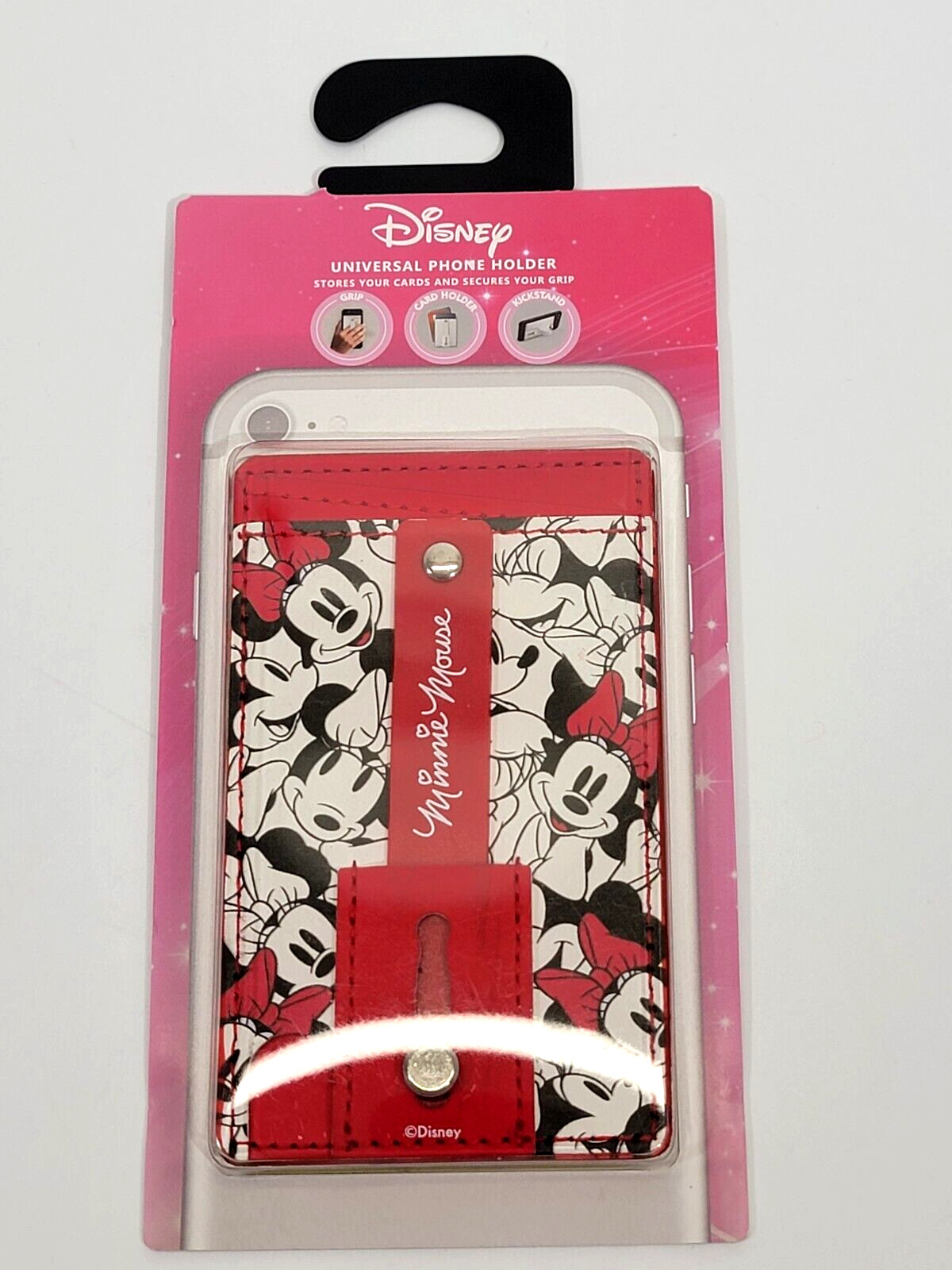 Disney Minnie Mouse Red Universal Phone vegan leather Wallet Grip Kickstand NW
