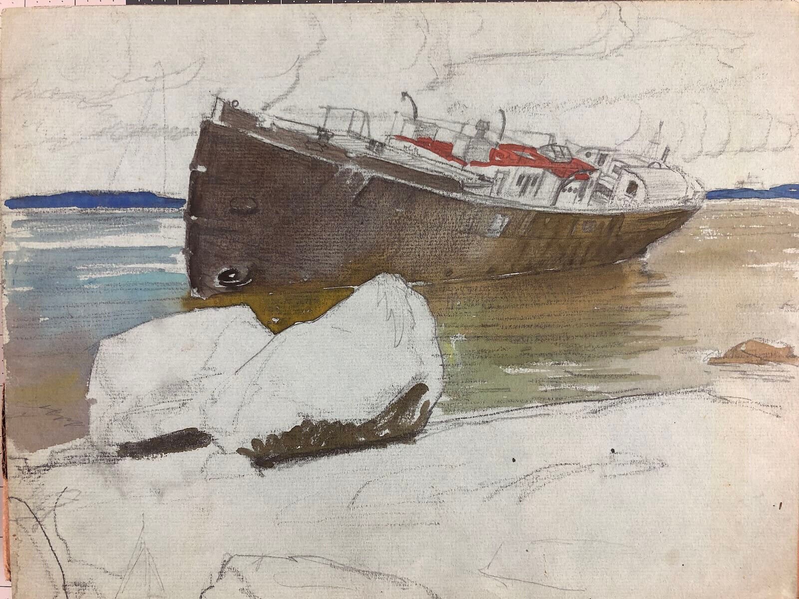 Vintage Original "Sitting Ship" watercolor