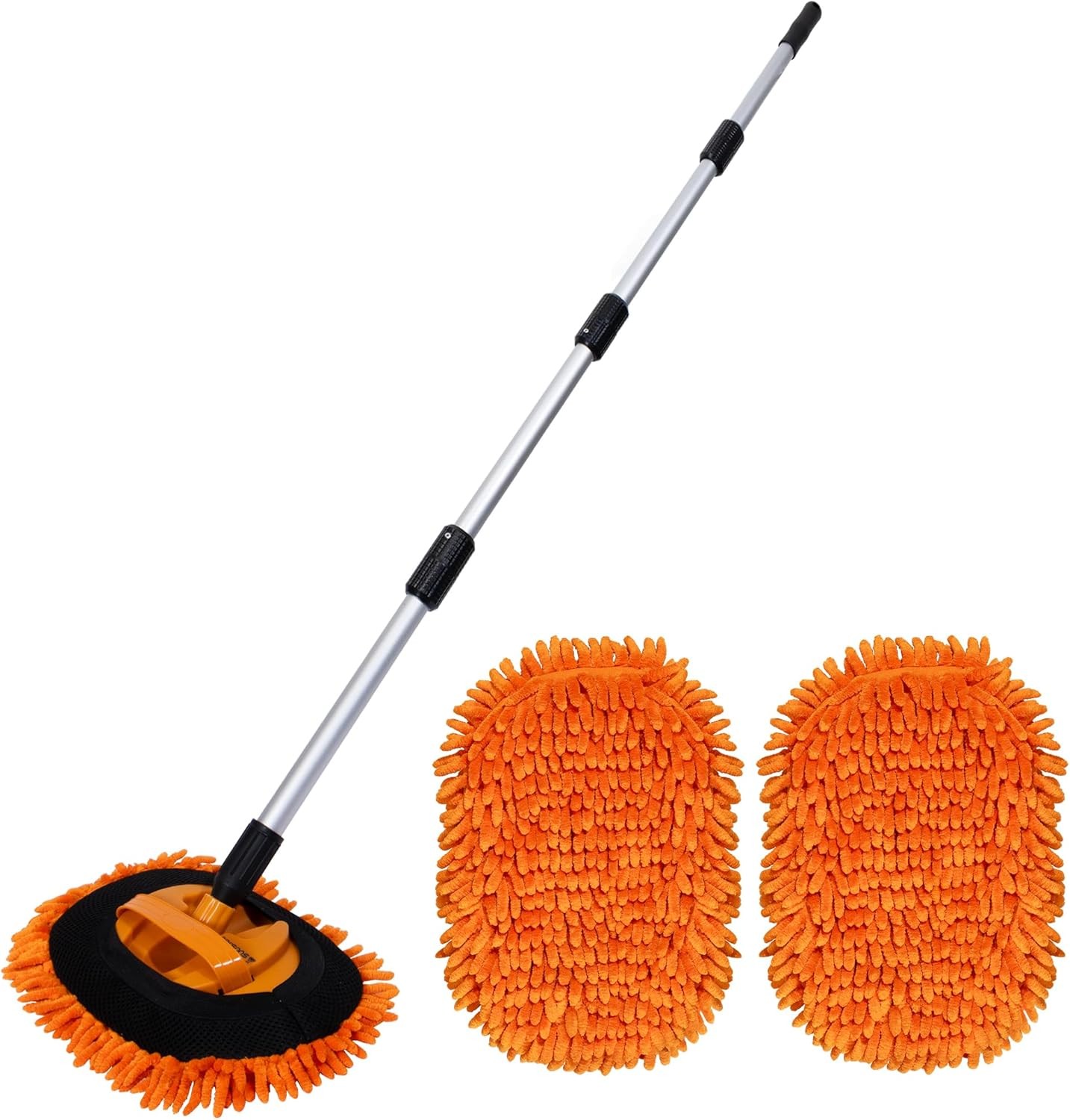  EM Extendable Wash Mitt with 170° Telescopic Handle – 58" Car Wash Mop with 2 