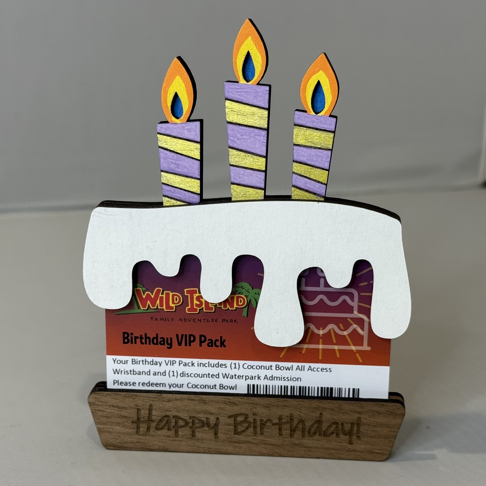 Wooden "Birthday Cake" gift card holder - Walnut - Hand Painted - Made to order!