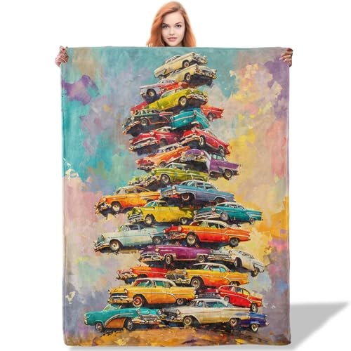 Throw Blanket for Women Girls Boys, Soft Flannel 50"x60" Vintage Classic Car