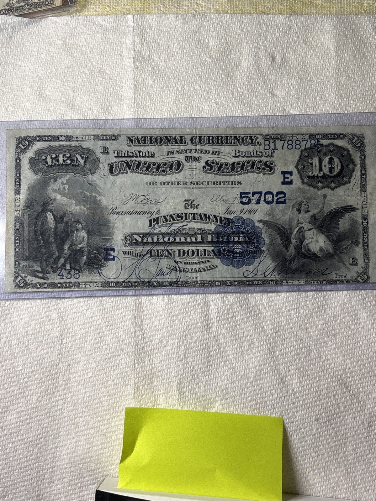 1882  Pennsylvania Punxsutawney $10 Very Rare Bank Note