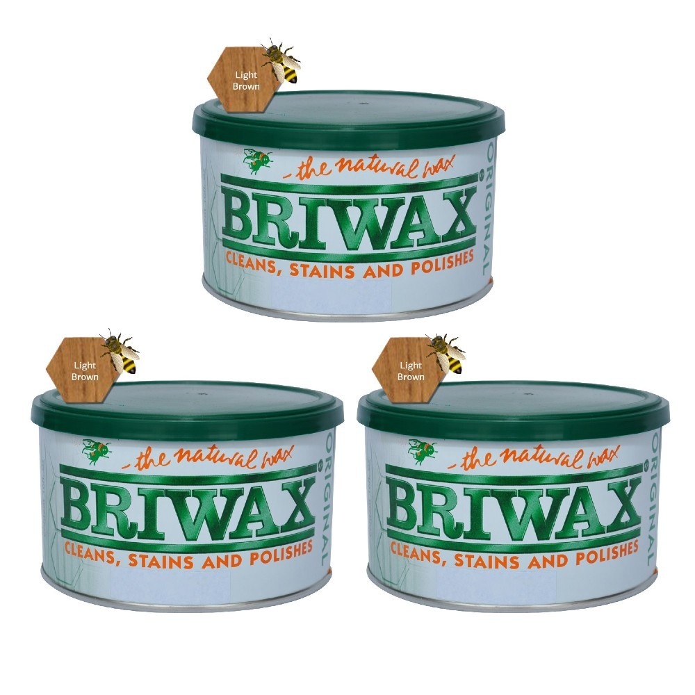 1 Lb Light Brown Furniture Wax Polish by Briwax Cleans Stains & Polishes, 3 Pack