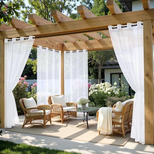  Outdoor Curtain for Patio Waterproof, 4 Panels 54"W x 108"L (Pack of 4) White