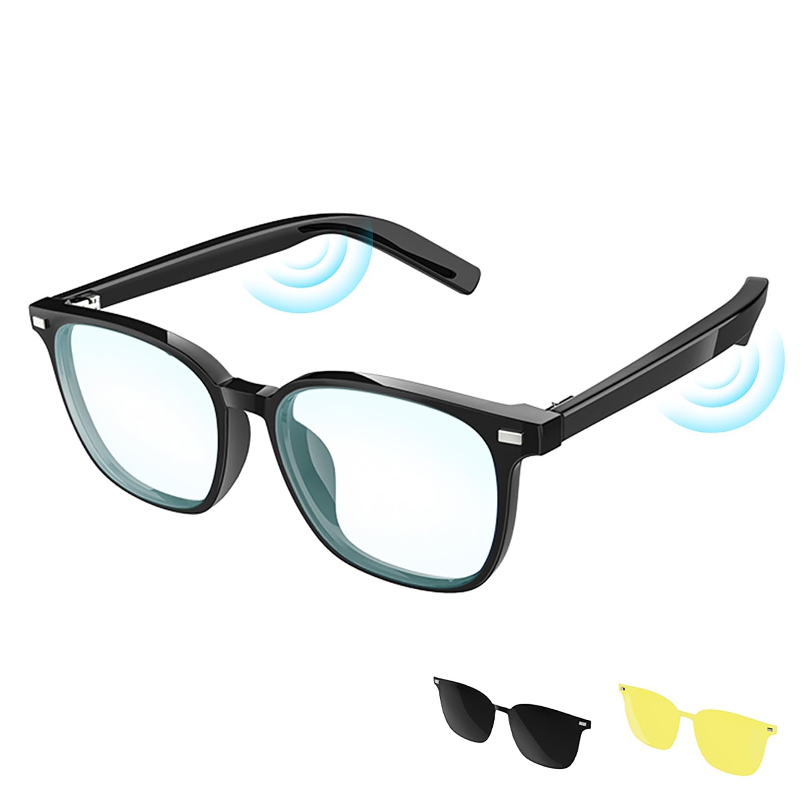 Magnetic Clip-On Bluetooth Glasses, 3-in-1 Interchangeable Lenses (Blue Light...