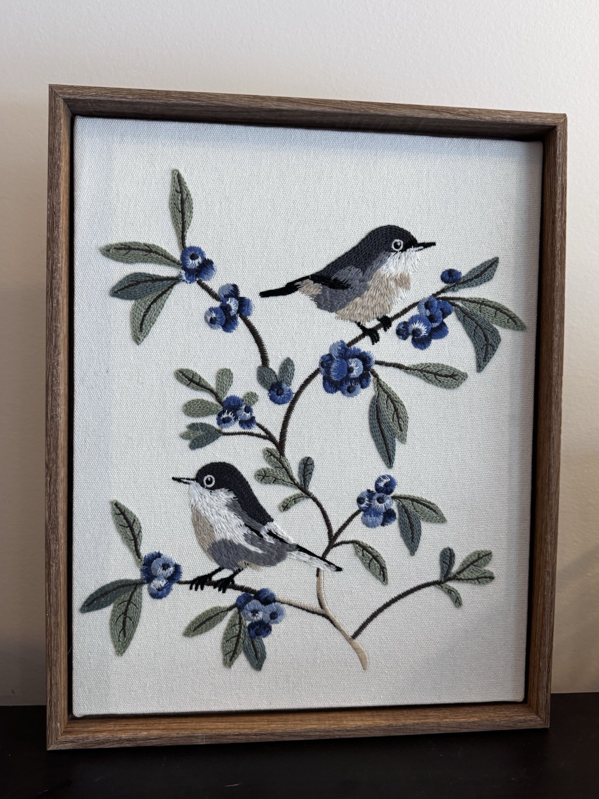 New BP Home Woven Embroidered Textile Birds Berries Wall Art  12” x 15”