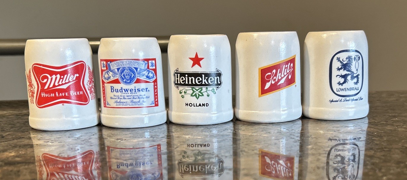 Ceramarte Mini Stoneware Beer Steins/Shot Glasses SET Of 5