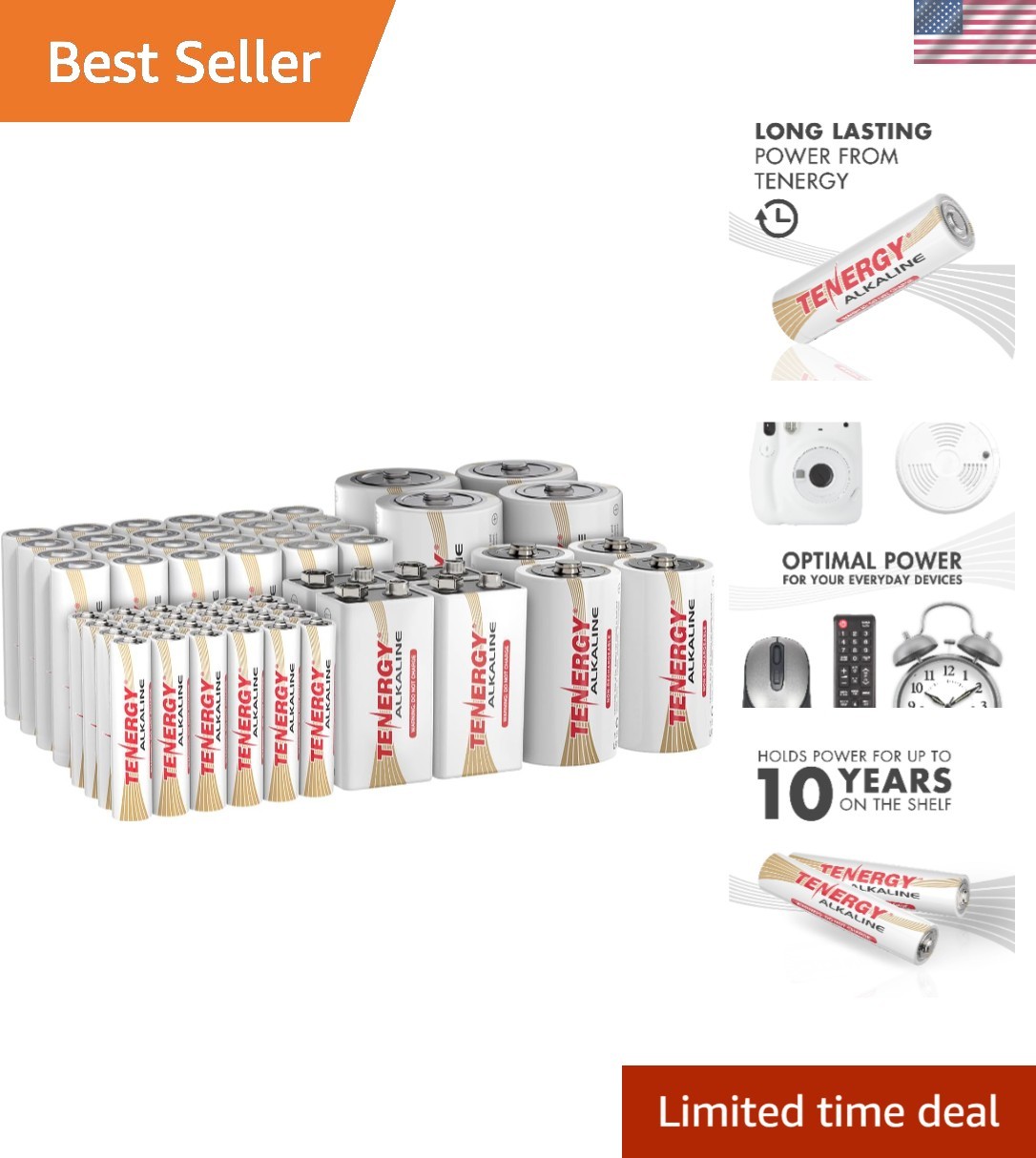 60 Pack Alkaline Battery Combo - AA, AAA, C, D, and 9V for Household Essentials