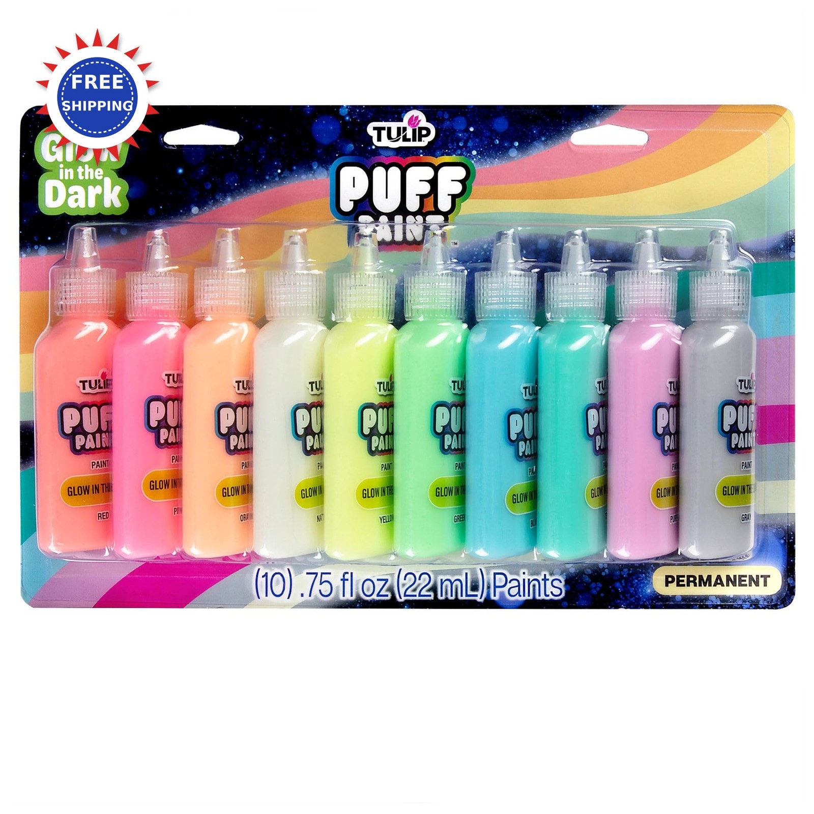 Tulip Puff Paint Glow in the Dark Colors 10 pack Waterproof
