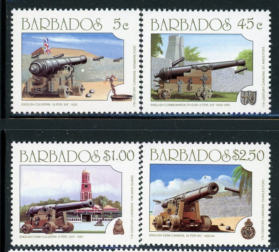 BARBADOS 847-50 SG1000-03 MNH 1993 English Cannon set of 4 CV$8