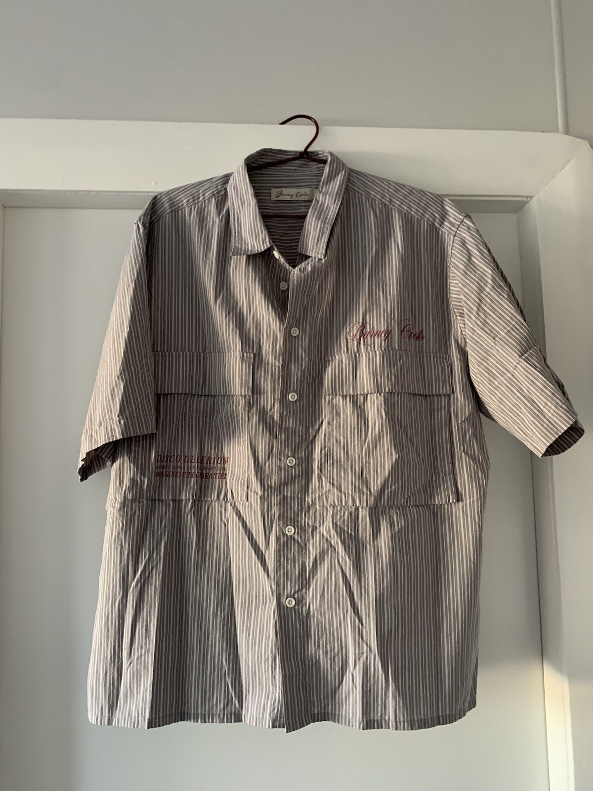 Barney Cools grey stripe Disco button up shirt new with tags size large