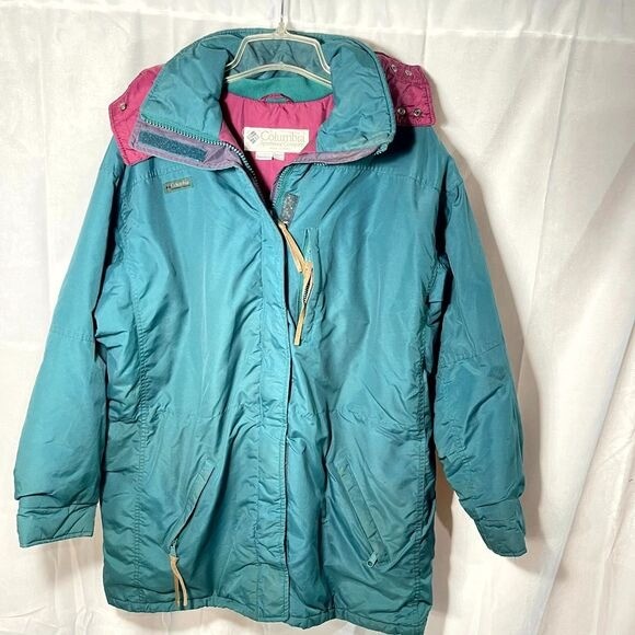 Columbia Sportswear Company Teal Pink Hooded Winter Ski Jacket Womens Size L