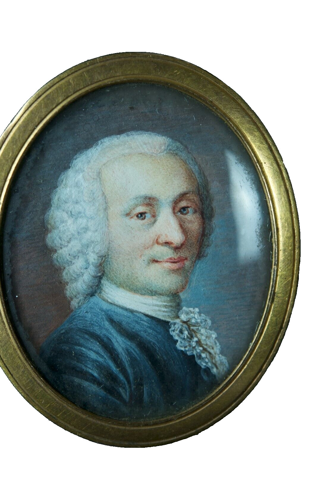 Beautiful Painting Antique Portrait Man Louis XV Costume Wig Miniature 18 Th