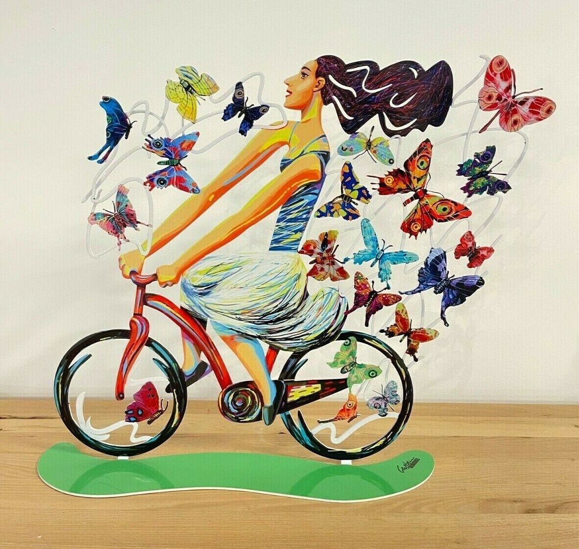 David Gerstein Art Rider In Euphoria Modern Metal Sculpture lady & butterflies