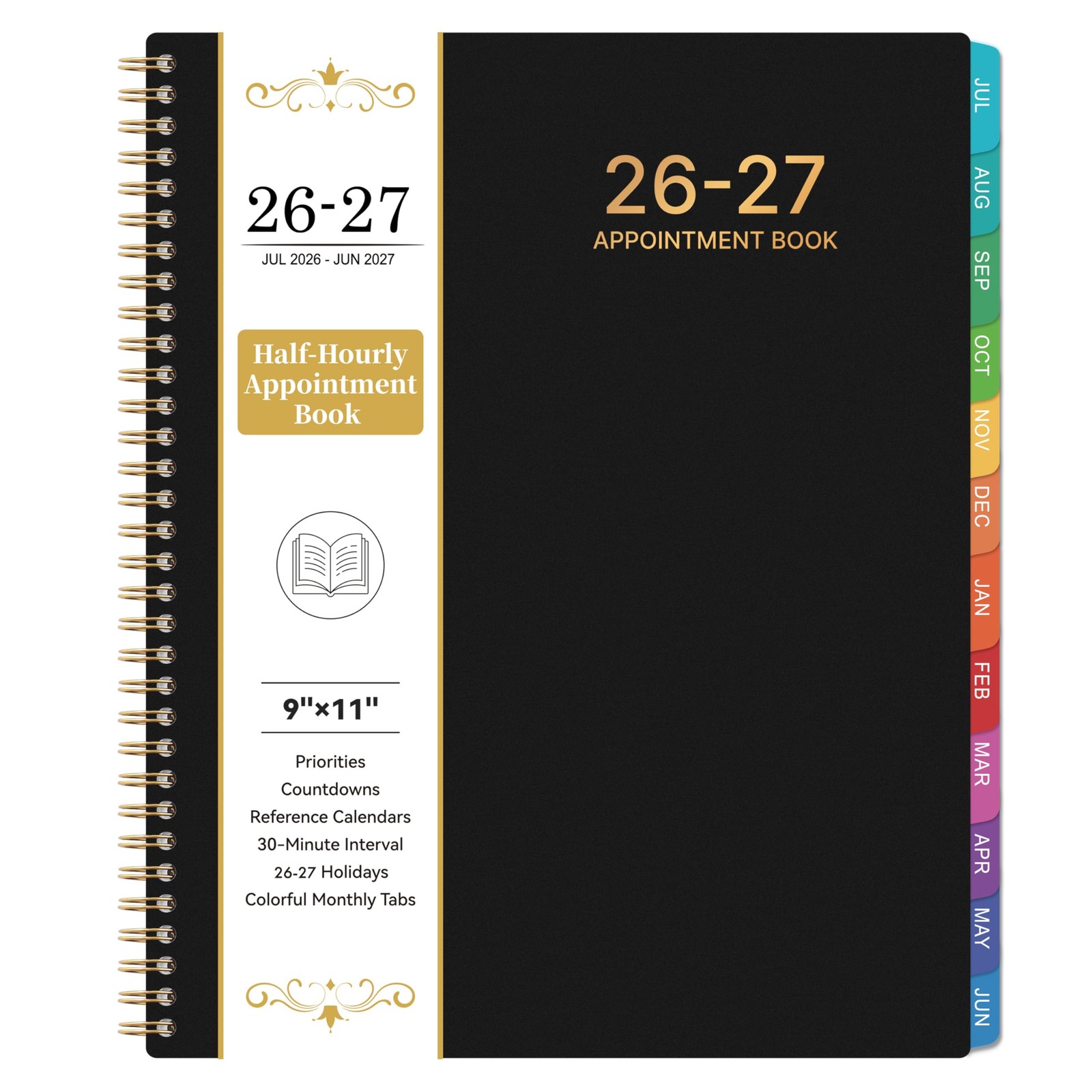 Appointment Book 2026-2027 - Planner 2026-2027, 9" x 11", Jan x Black 