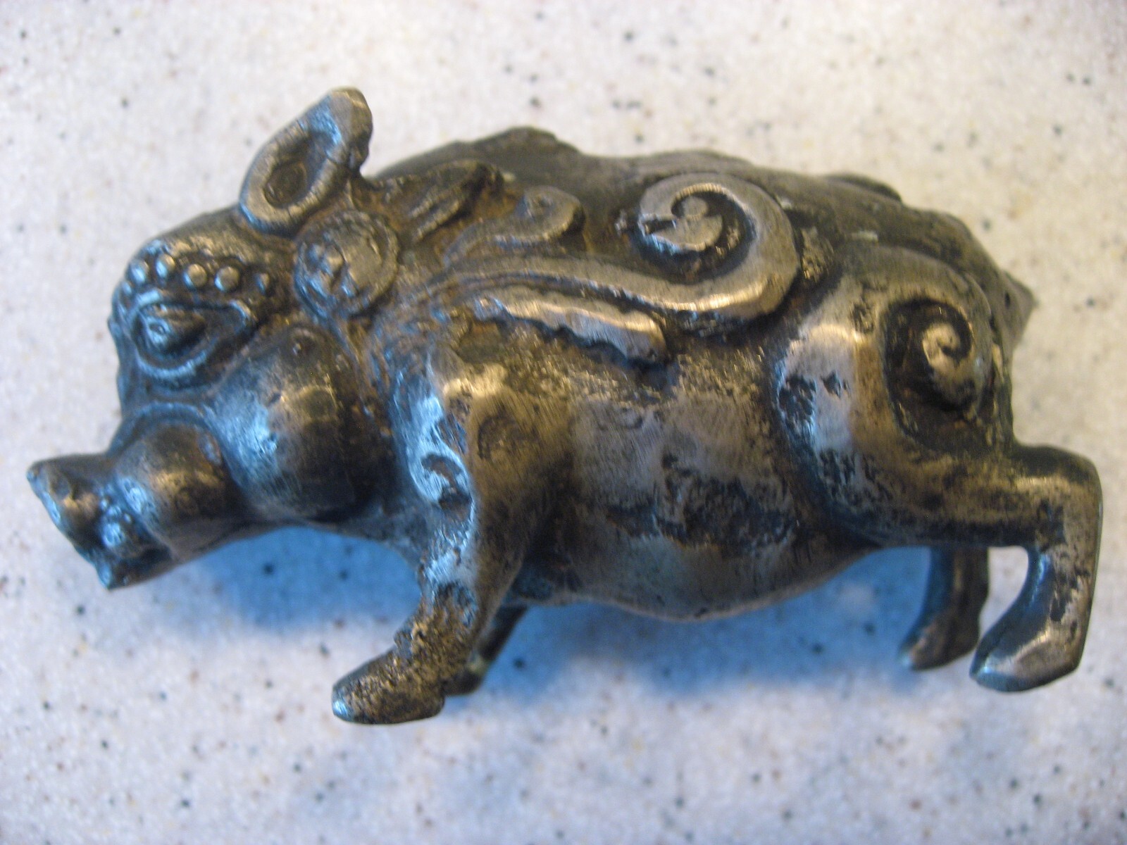 Vintage Chinese Bronze Wild Boar Figure - Decorated