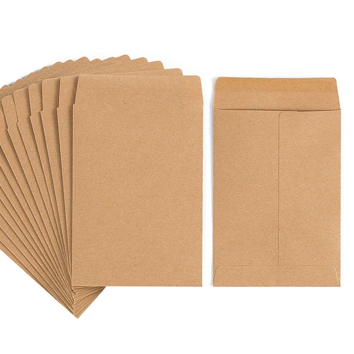 100 Pack Small Coin Envelopes Self-Adhesive Kraft Paper 3.23×4.53 inch, Brown 