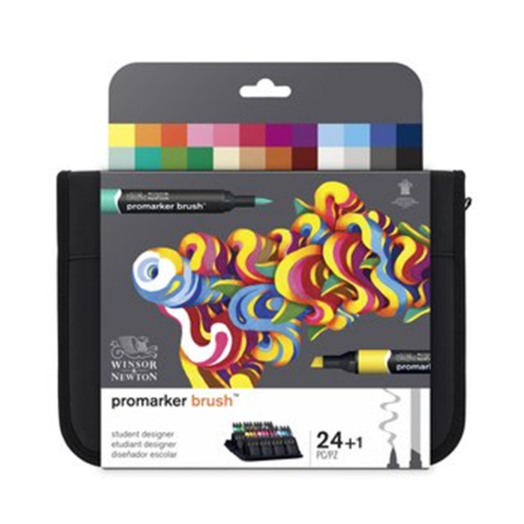 24 Pieces Promarker Brush Pencil Case In Student Designer Fabric