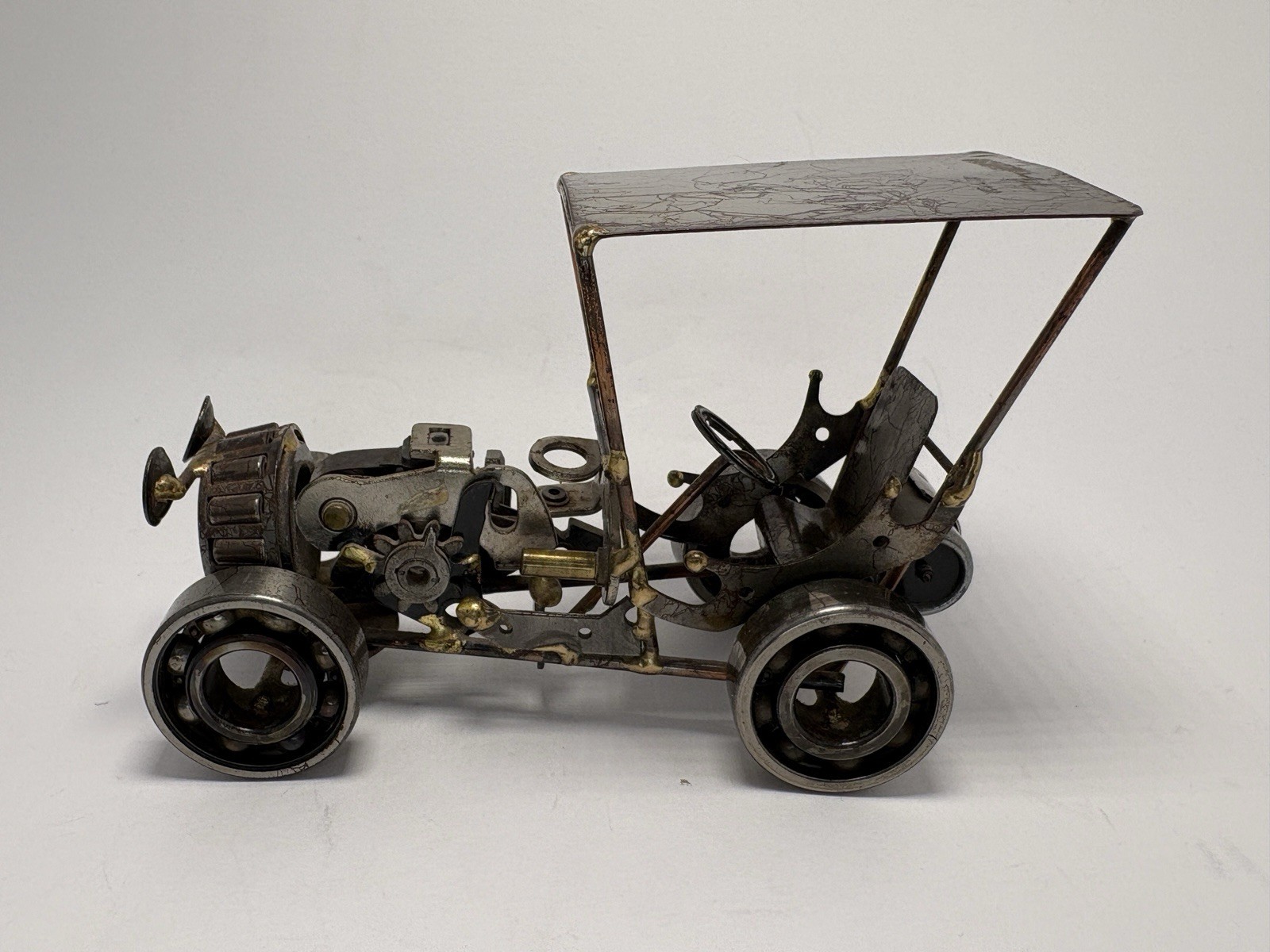 Steampunk Handmade Metal Sculpture Art Collectible Welded Vehicle Artist Signed