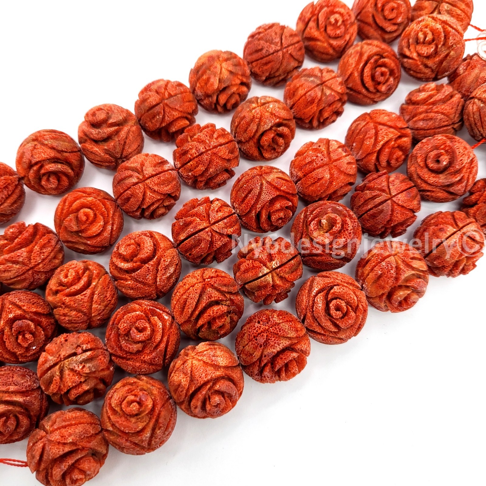 Dyed Red Coral Rose Beads, 18mm Carved Round Flower Jewelry Making Supplies