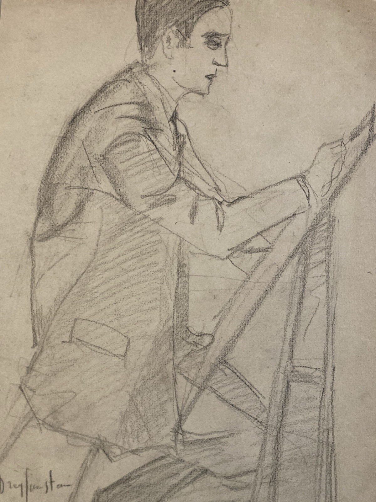 Beau Dessin Ancien Atelier Fusain XXe Cours Homme Jean Dreyfus Stern 1930 Art