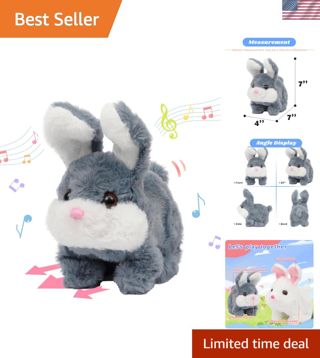 Hopping Chubby Rabbit Interactive Electronic Pet Plush Bunny Toy with Sounds ...