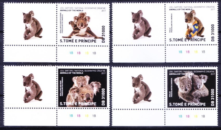 Koalas, Sao Tome 2017 MNH 4v+Label Color Guide (b), wild Animals, Marsupials
