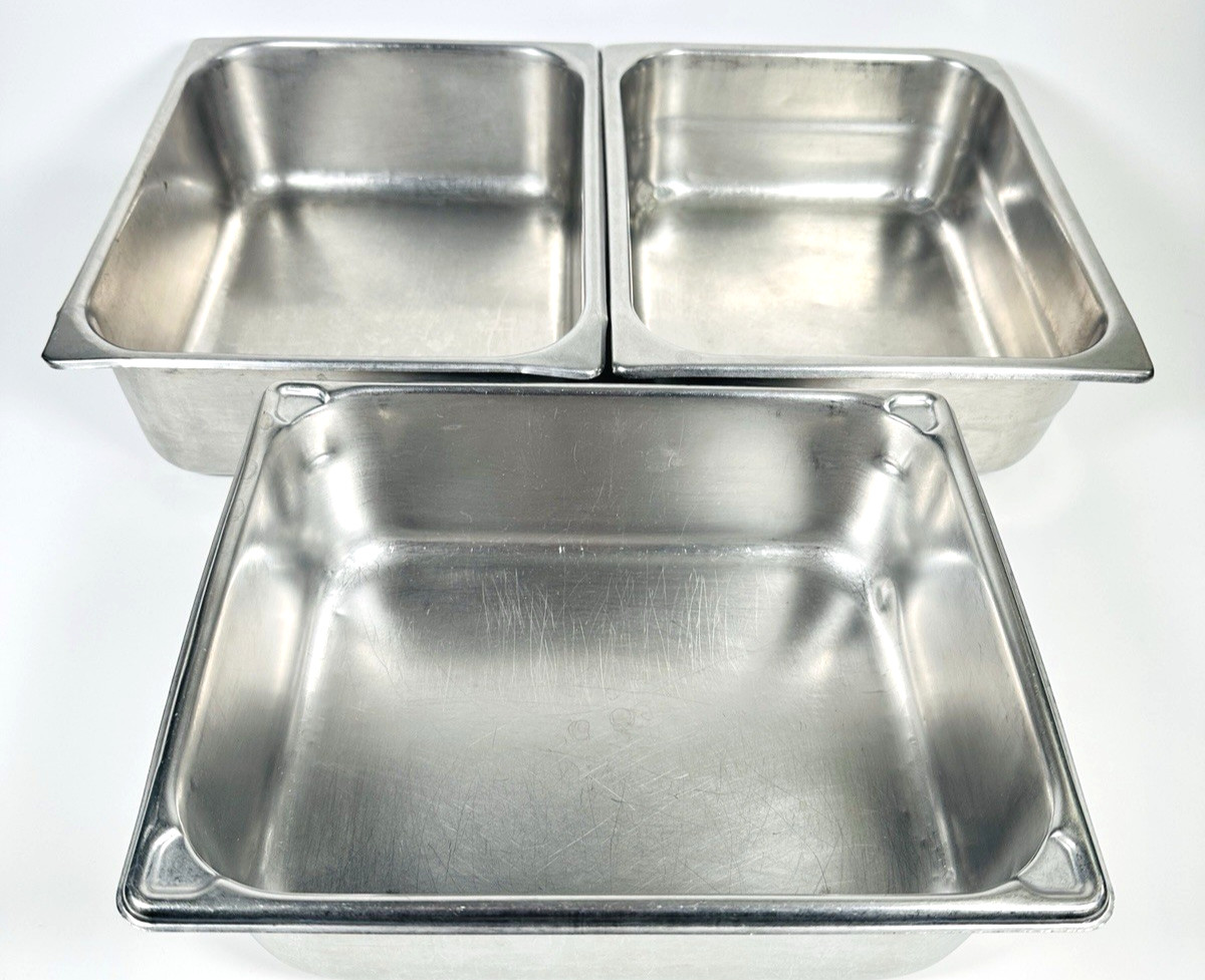 (3) Half Size 4" Deep Stainless Steel Steam Table Hotel Food Pan Commercial NSF