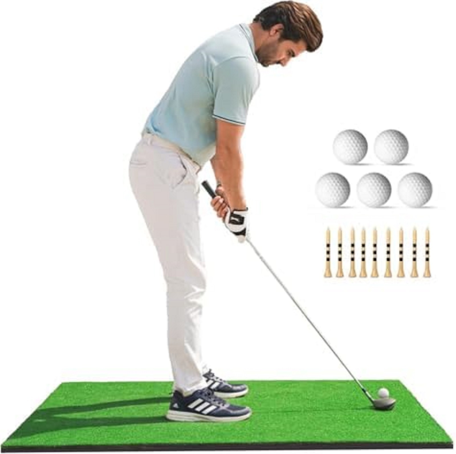31Mm Premium Golf Mat – 5X4Ft Golf Hitting Mat with Ball Tray, 5 Balls & 9 Tees