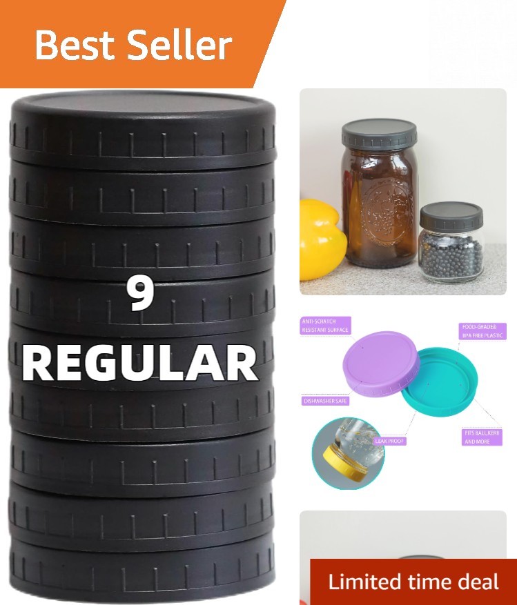 Elegant 9-Pack Black Mason Jar Lids with Silicone Rings - Leak-Proof & Durable