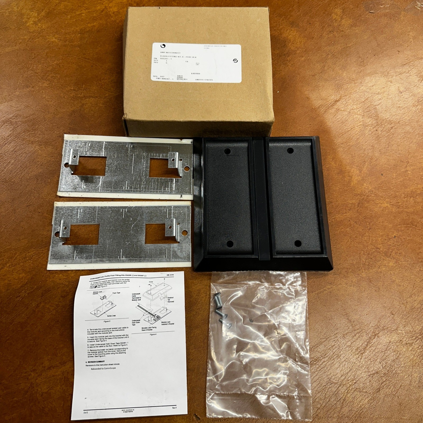 Commscope 555287-1 Undercarpet Low Profile Communications Floor Fitting, 4 port