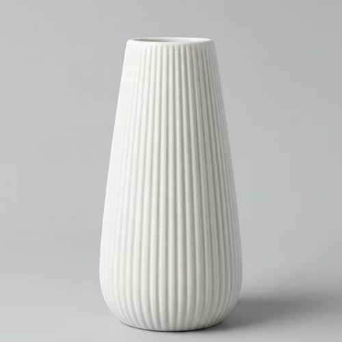Luxury White Ceramic Vase, Modern Ribbed Fluted Design, Flower Vase for Home 