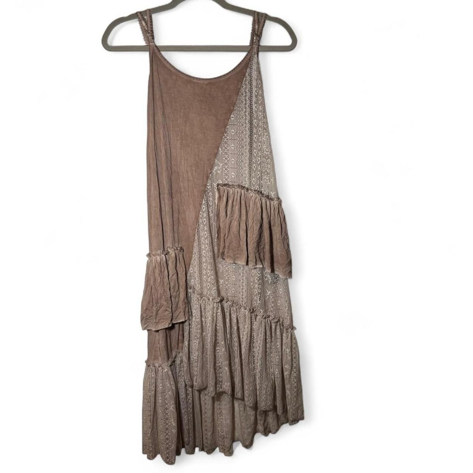 POL Womens Boho Lace Tiered Maxi Dress Medium Cottagecore Romantic Hippie Indie