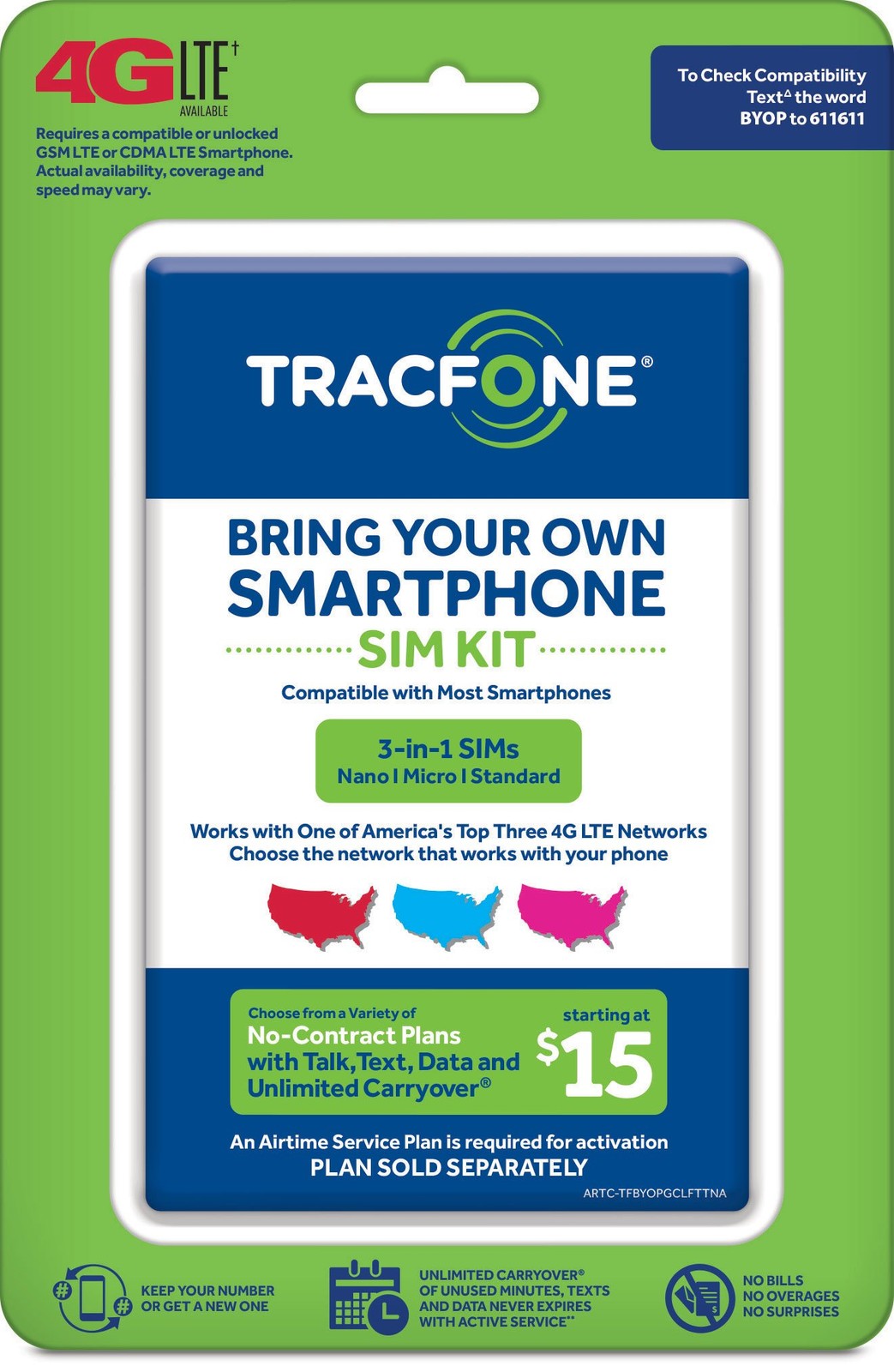 TracFone Bring Your Own Phone SIM Activation Kit (3-in-1-SIM) White 