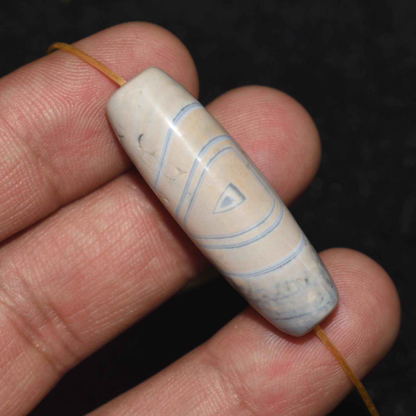 Extremely Rare Antique Old Central Asian Banded Agate Stone Bead with Patina